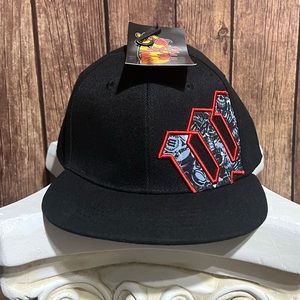 World Industries Skateboard Snapback Hat Flameboy Willy Black 90’s Rare Vintage.